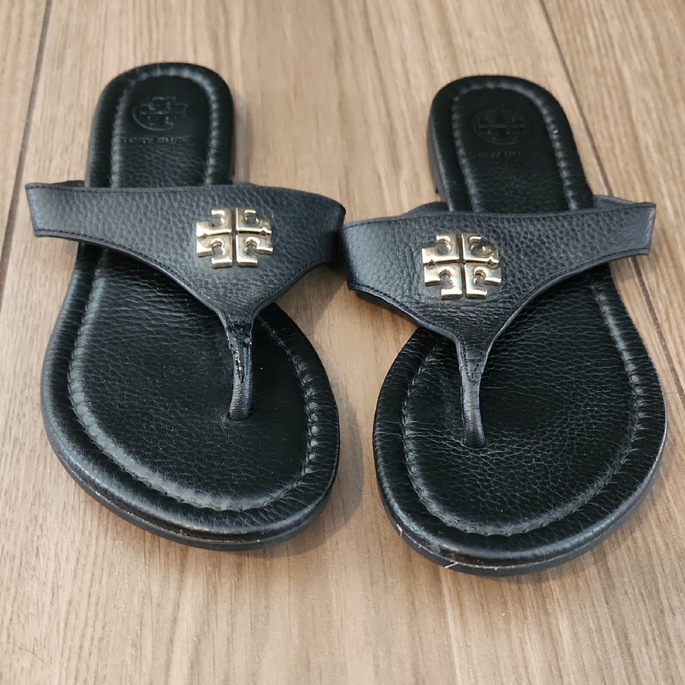 Tory Burch Black Slides with Gold Emblem
